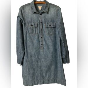J Crew Dress Size 8 Denim Chambray Tunic Shift Shirt Western Lightweight